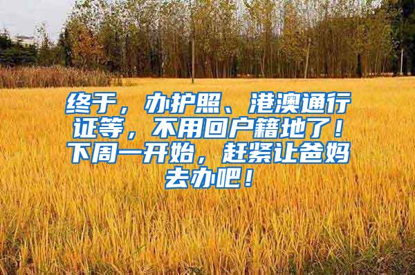 终于，办护照、港澳通行证等，不用回户籍地了！下周一开始，赶紧让爸妈去办吧！