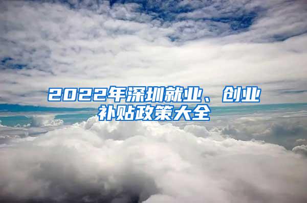 2022年深圳就业、创业补贴政策大全