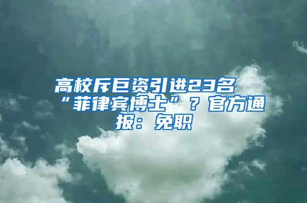 高校斥巨资引进23名“菲律宾博士”？官方通报：免职