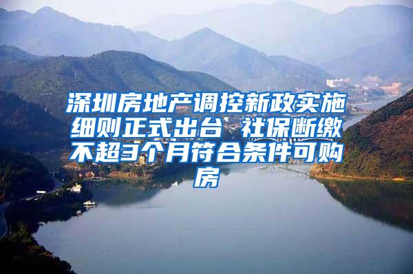 深圳房地产调控新政实施细则正式出台 社保断缴不超3个月符合条件可购房