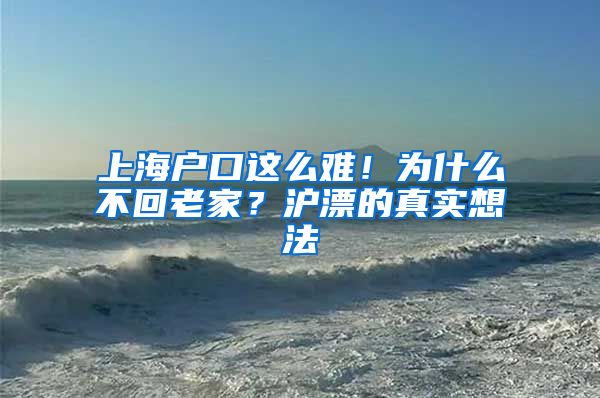 上海户口这么难！为什么不回老家？沪漂的真实想法