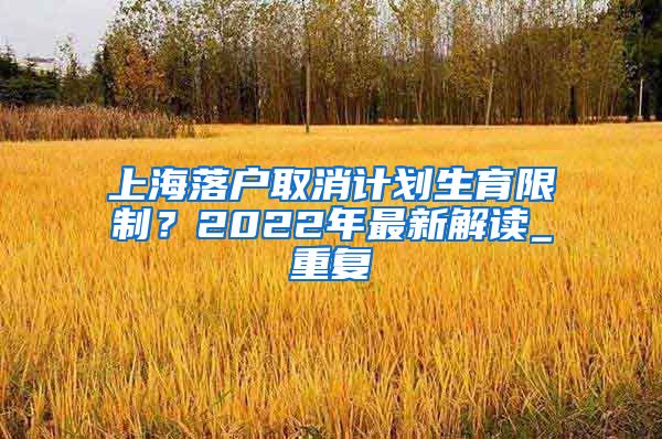 上海落户取消计划生育限制？2022年最新解读_重复