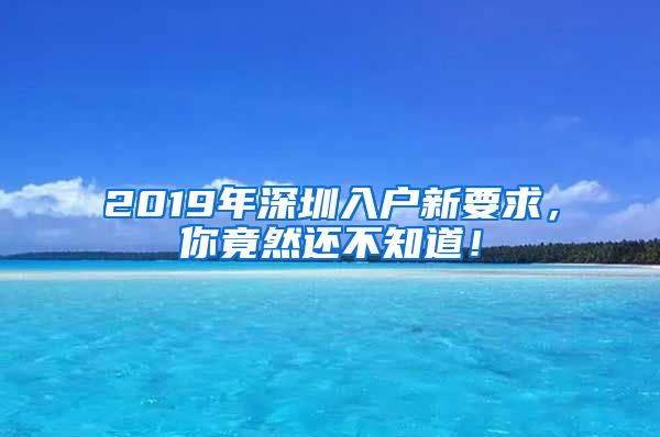 2019年深圳入户新要求，你竟然还不知道！