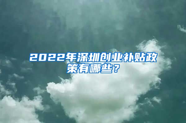 2022年深圳创业补贴政策有哪些？