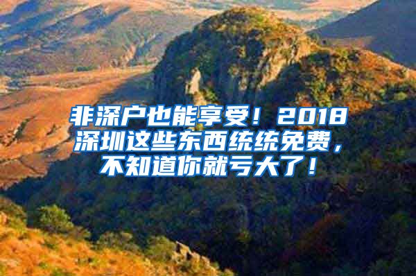 非深户也能享受！2018深圳这些东西统统免费，不知道你就亏大了！