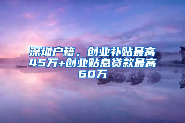 深圳户籍，创业补贴最高45万+创业贴息贷款最高60万