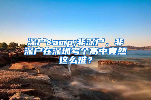 深户&非深户，非深户在深圳考个高中竟然这么难？