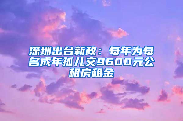 深圳出台新政：每年为每名成年孤儿交9600元公租房租金