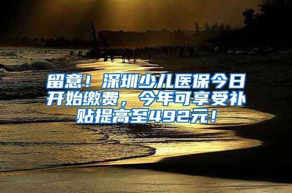 留意！深圳少儿医保今日开始缴费，今年可享受补贴提高至492元！