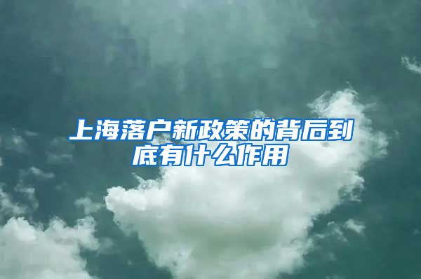 上海落户新政策的背后到底有什么作用