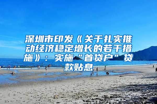 深圳市印发《关于扎实推动经济稳定增长的若干措施》：实施“首贷户”贷款贴息