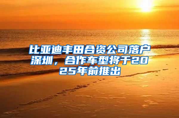 比亚迪丰田合资公司落户深圳，合作车型将于2025年前推出