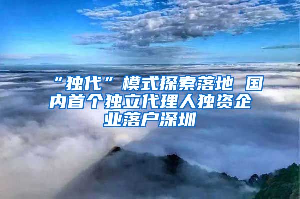 “独代”模式探索落地 国内首个独立代理人独资企业落户深圳