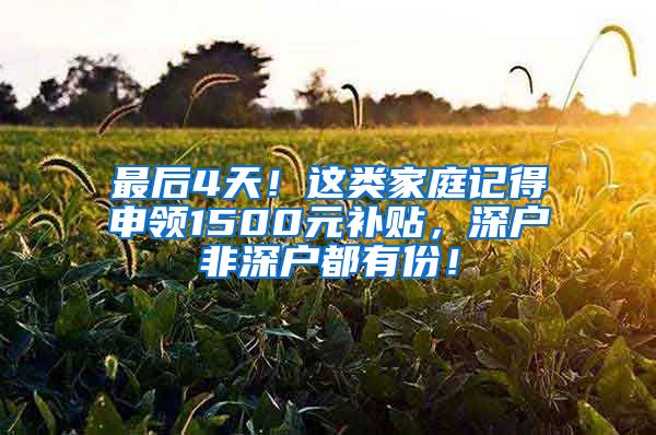 最后4天！这类家庭记得申领1500元补贴，深户非深户都有份！