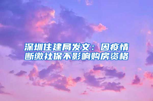 深圳住建局发文：因疫情断缴社保不影响购房资格