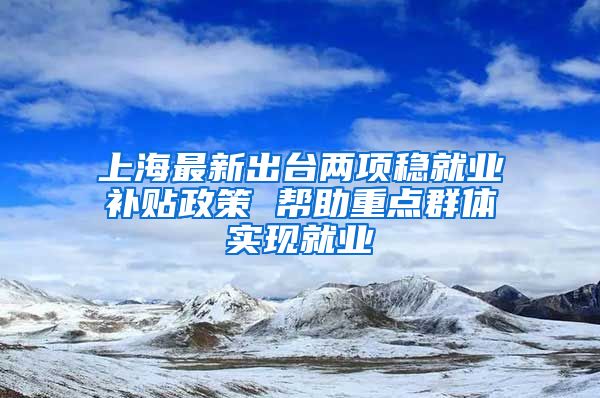 上海最新出台两项稳就业补贴政策 帮助重点群体实现就业