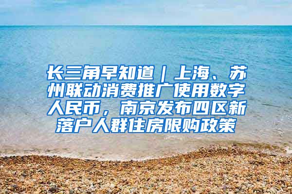 长三角早知道｜上海、苏州联动消费推广使用数字人民币，南京发布四区新落户人群住房限购政策