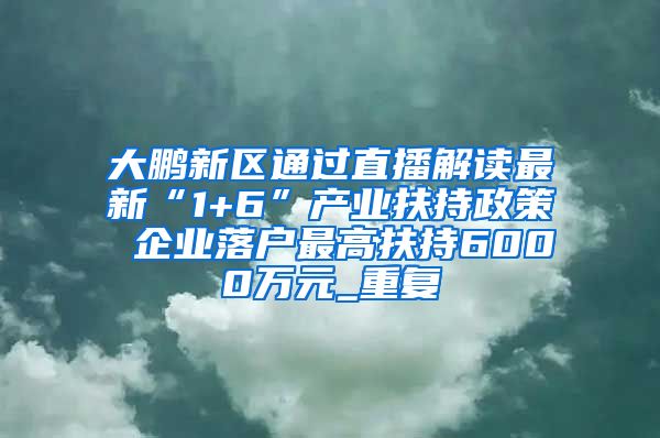 大鹏新区通过直播解读最新“1+6”产业扶持政策 企业落户最高扶持6000万元_重复